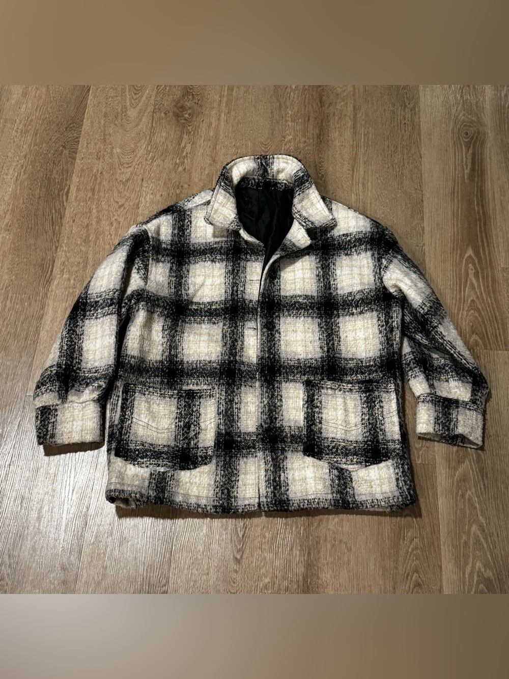 Ambiance Black & White Plaid Pea Coat